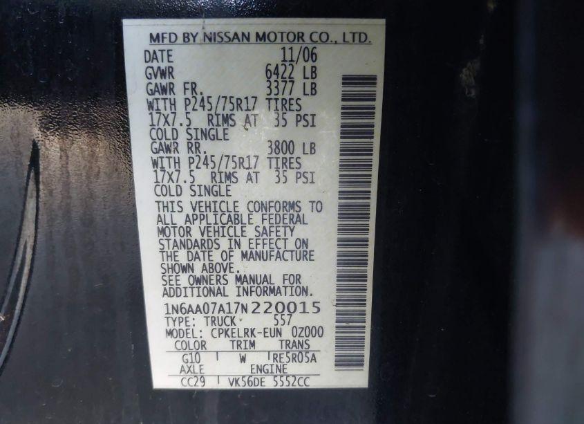 Photo 9 of 2007 Nissan Titan XE (VIN 1N6AA07A17N220015)