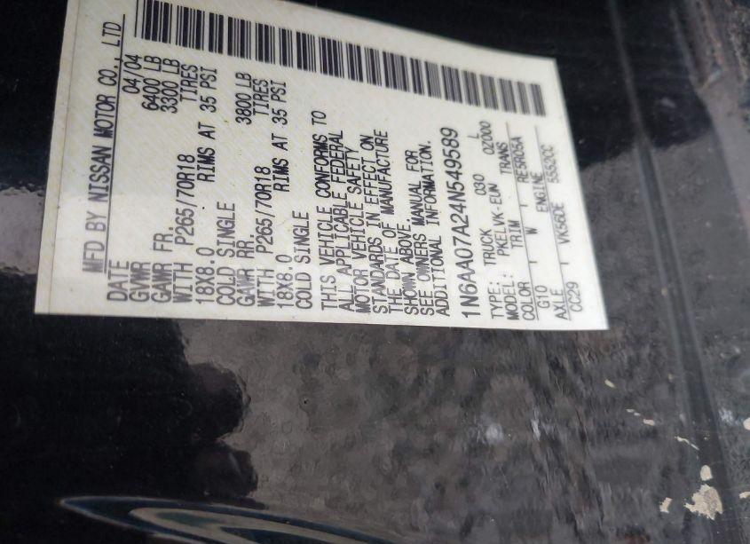 Photo 9 of 2004 Nissan Titan LE (VIN 1N6AA07A24N549589)