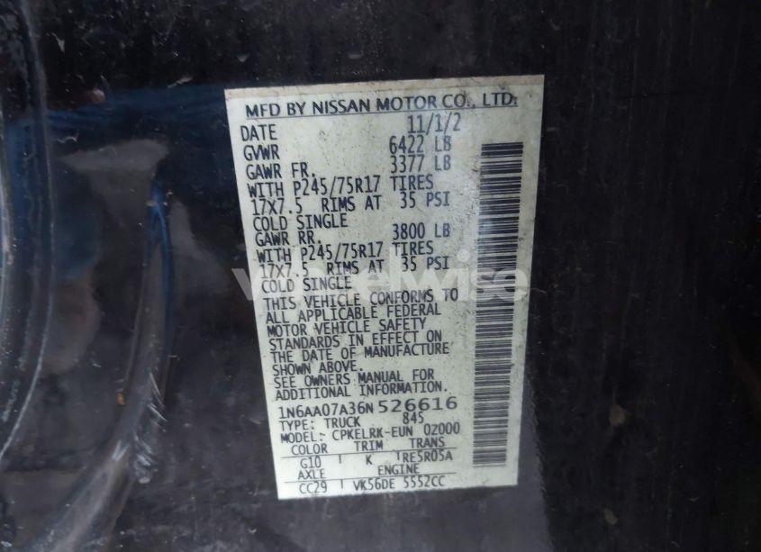 Photo 9 of 2006 Nissan Titan XE (VIN 1N6AA07A36N526616)