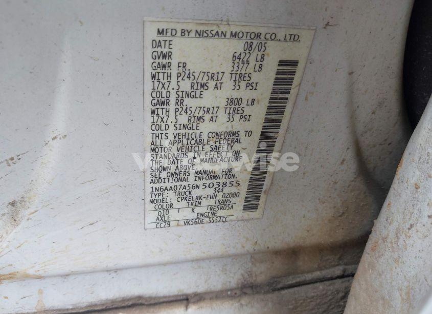 Photo 9 of 2006 Nissan Titan XE (VIN 1N6AA07A56N503855)