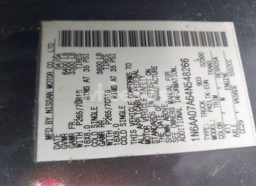 Photo 9 of 2004 Nissan Titan SE (VIN 1N6AA07A64N548266)