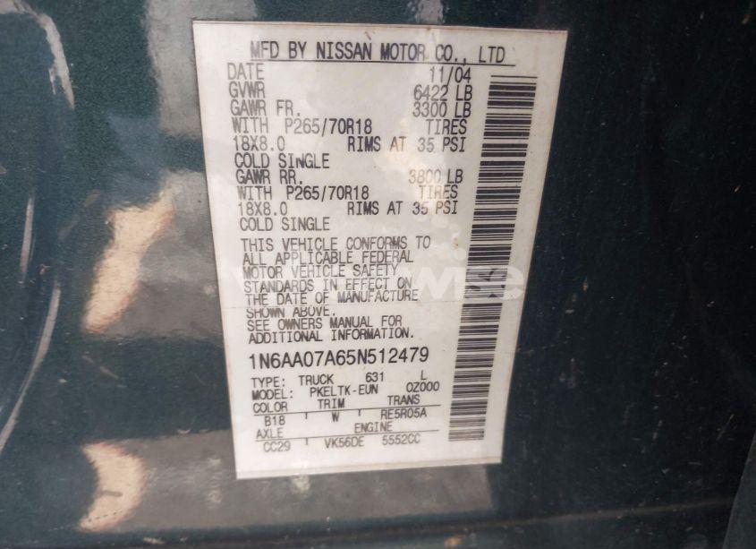 Photo 9 of 2005 Nissan Titan SE (VIN 1N6AA07A65N512479)