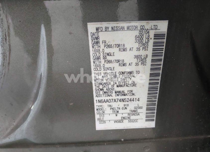 Photo 9 of 2004 Nissan Titan SE (VIN 1N6AA07A74N524414)