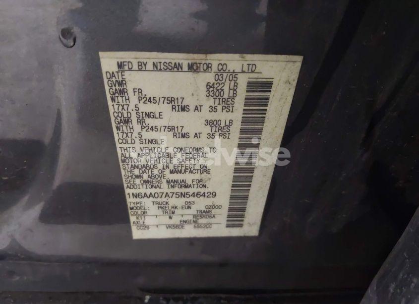 Photo 9 of 2005 Nissan Titan XE (VIN 1N6AA07A75N546429)