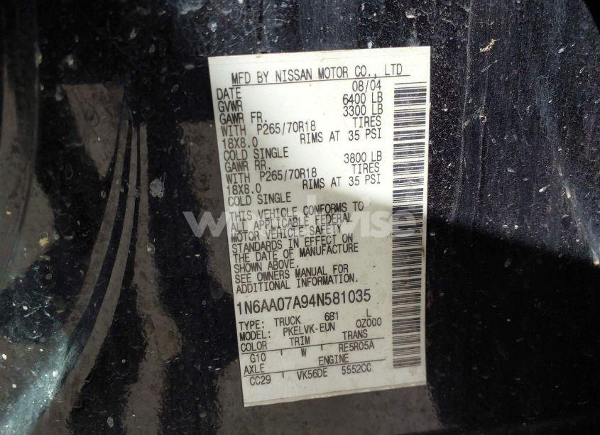 Photo 9 of 2004 Nissan Titan LE (VIN 1N6AA07A94N581035)