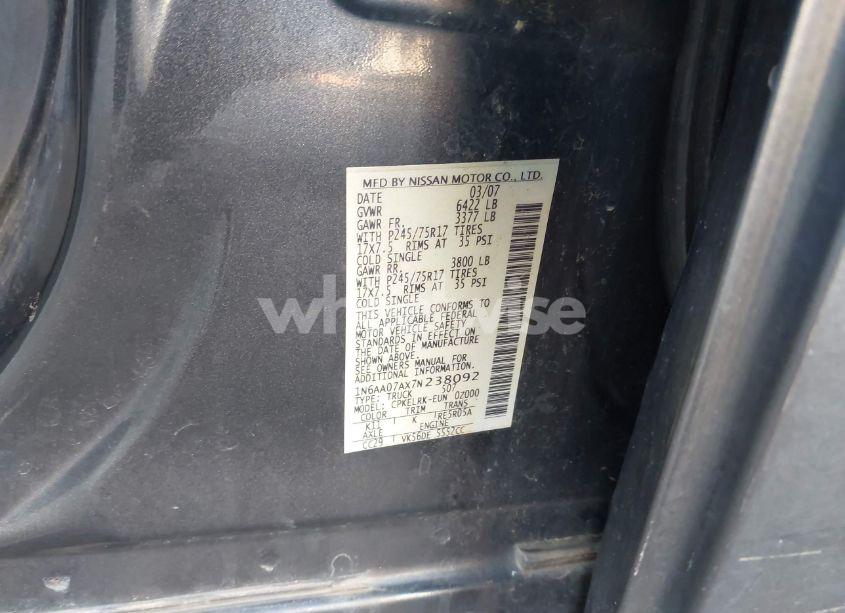 Photo 9 of 2007 Nissan Titan XE (VIN 1N6AA07AX7N238092)