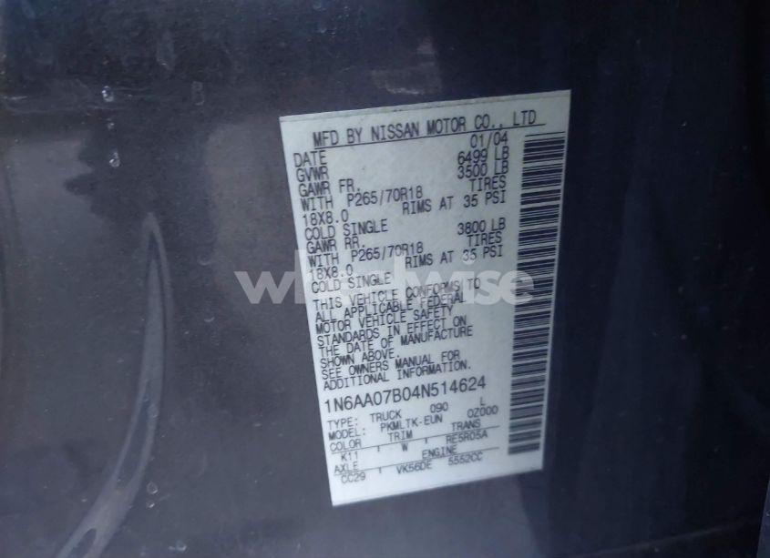 Photo 9 of 2004 Nissan Titan SE (VIN 1N6AA07B04N514624)