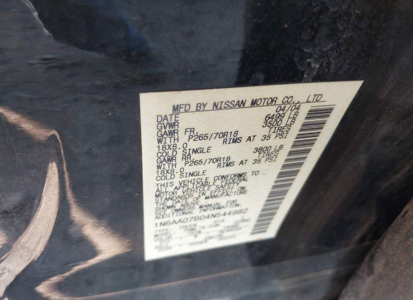 Photo 9 of 2004 Nissan Titan SE (VIN 1N6AA07B04N544982)