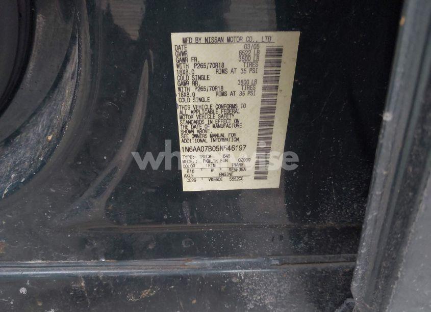 Photo 9 of 2005 Nissan Titan SE (VIN 1N6AA07B05N546197)