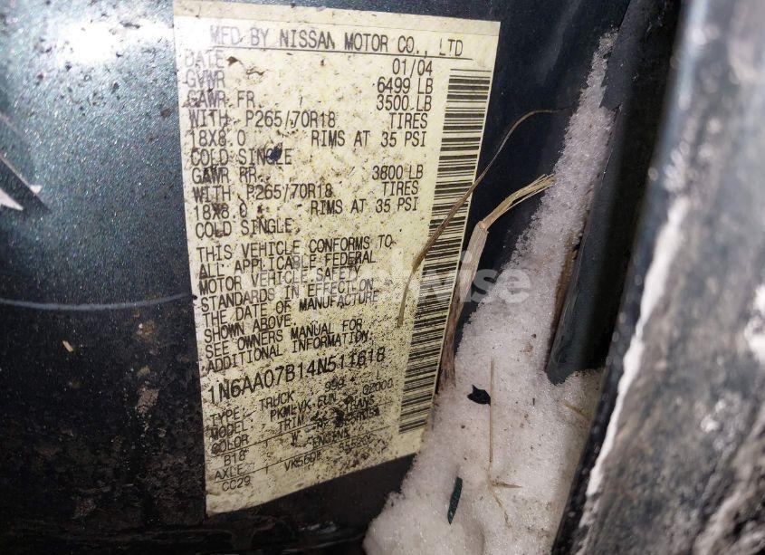 Photo 9 of 2004 Nissan Titan LE (VIN 1N6AA07B14N511618)