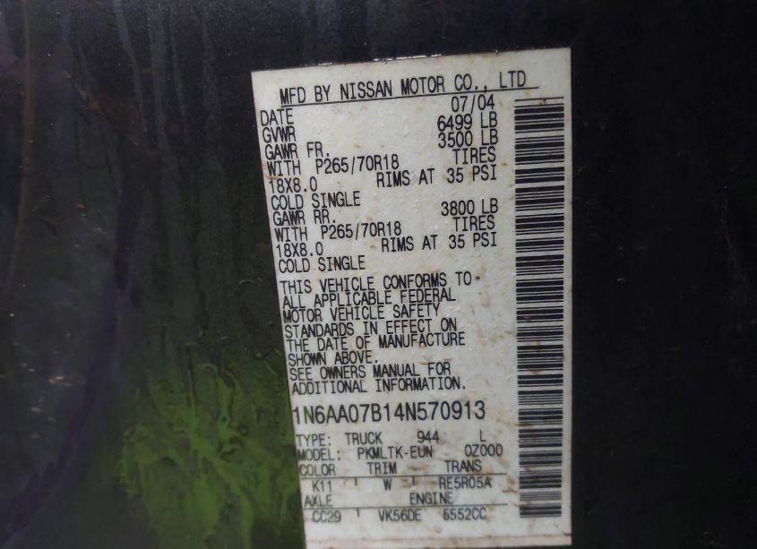 Photo 9 of 2004 Nissan Titan SE (VIN 1N6AA07B14N570913)
