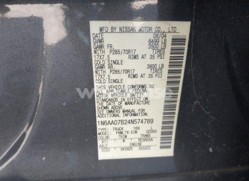 Photo 9 of 2004 Nissan Titan SE (VIN 1N6AA07B24N574789)