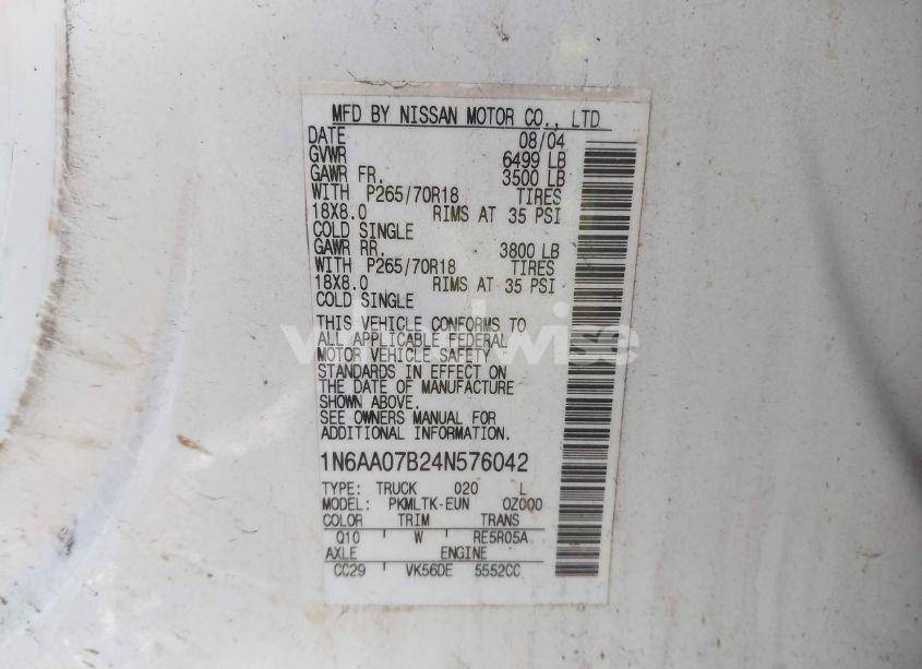 Photo 9 of 2004 Nissan Titan SE (VIN 1N6AA07B24N576042)