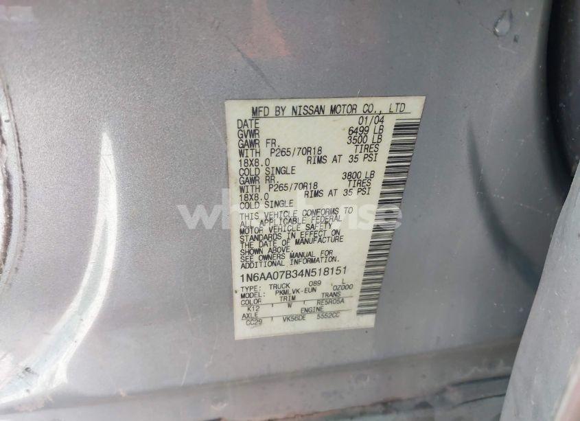 Photo 9 of 2004 Nissan Titan LE (VIN 1N6AA07B34N518151)