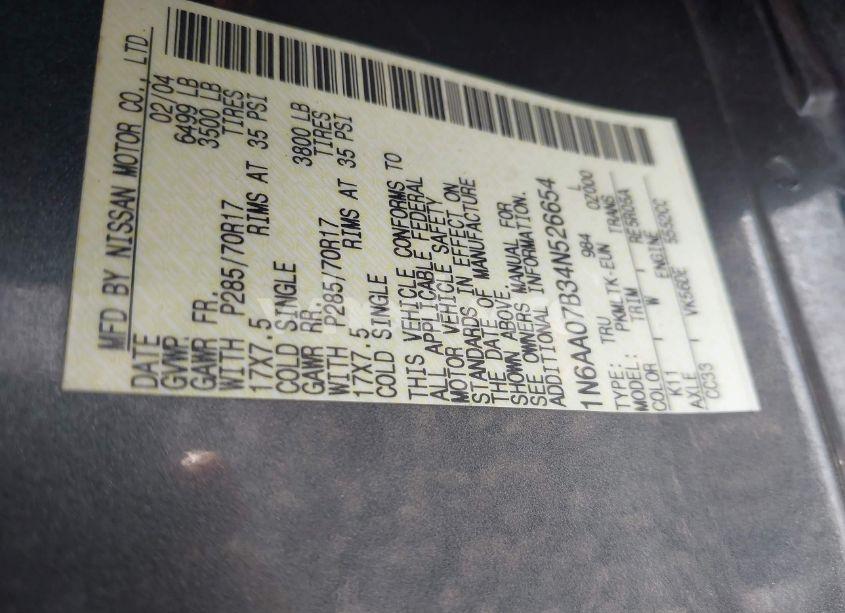 Photo 9 of 2004 Nissan Titan SE (VIN 1N6AA07B34N526654)