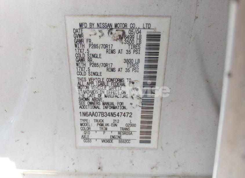 Photo 9 of 2004 Nissan Titan LE (VIN 1N6AA07B34N547472)