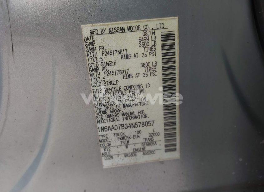 Photo 9 of 2004 Nissan Titan XE (VIN 1N6AA07B34N578057)