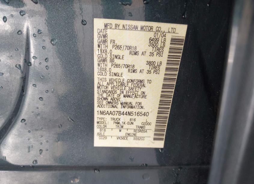 Photo 9 of 2004 Nissan Titan SE (VIN 1N6AA07B44N516540)