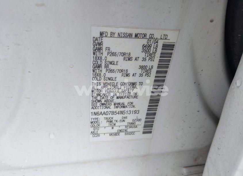 Photo 9 of 2004 Nissan Titan SE (VIN 1N6AA07B54N513193)