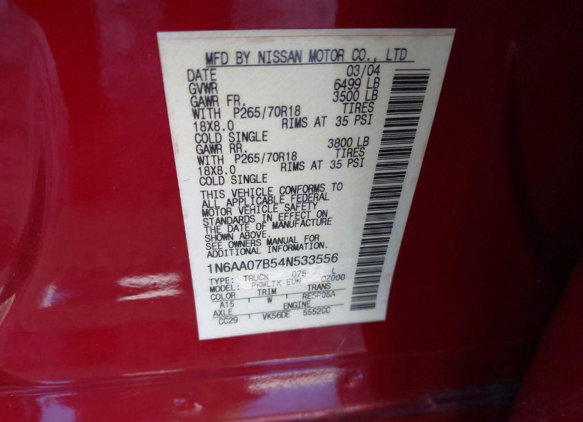 Photo 9 of 2004 Nissan Titan SE (VIN 1N6AA07B54N533556)