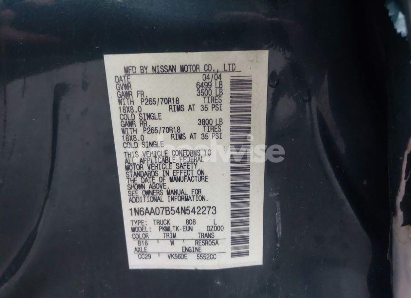 Photo 9 of 2004 Nissan Titan SE (VIN 1N6AA07B54N542273)