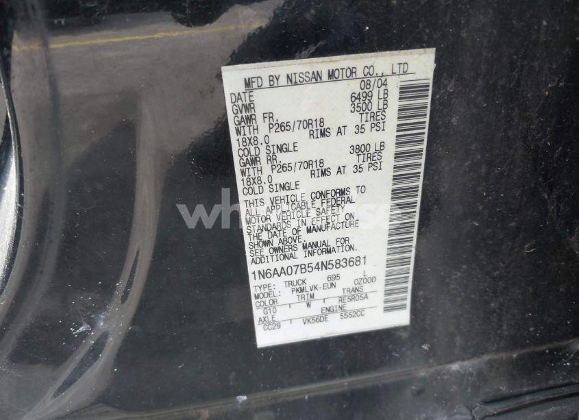 Photo 9 of 2004 Nissan Titan XE/SE/LE (VIN 1N6AA07B54N583681)