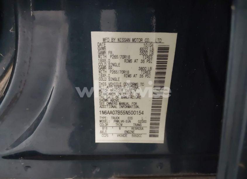 Photo 9 of 2005 Nissan Titan LE (VIN 1N6AA07B55N500154)