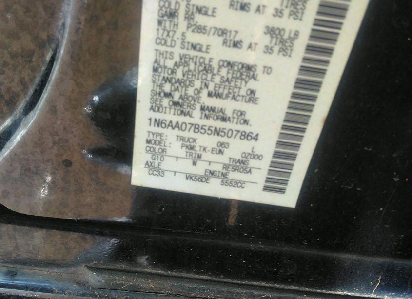 Photo 9 of 2005 Nissan Titan SE (VIN 1N6AA07B55N507864)