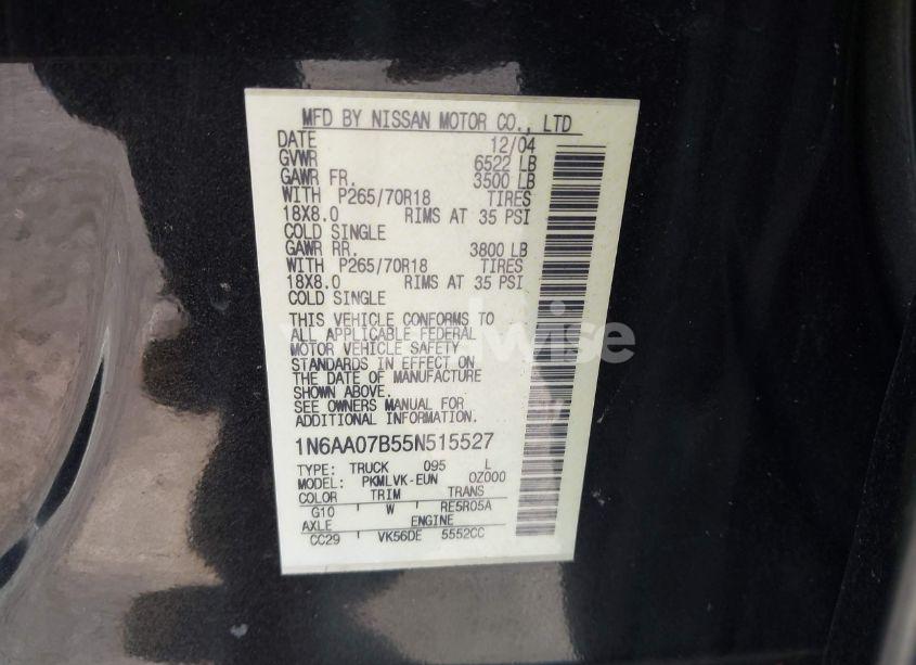 Photo 9 of 2005 Nissan Titan LE (VIN 1N6AA07B55N515527)