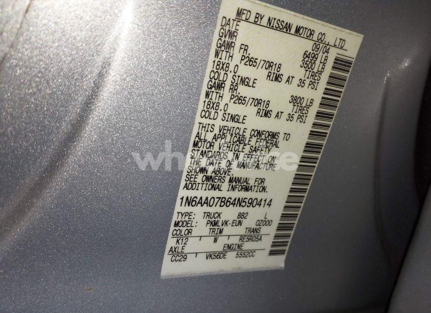 Photo 9 of 2004 Nissan Titan LE (VIN 1N6AA07B64N590414)