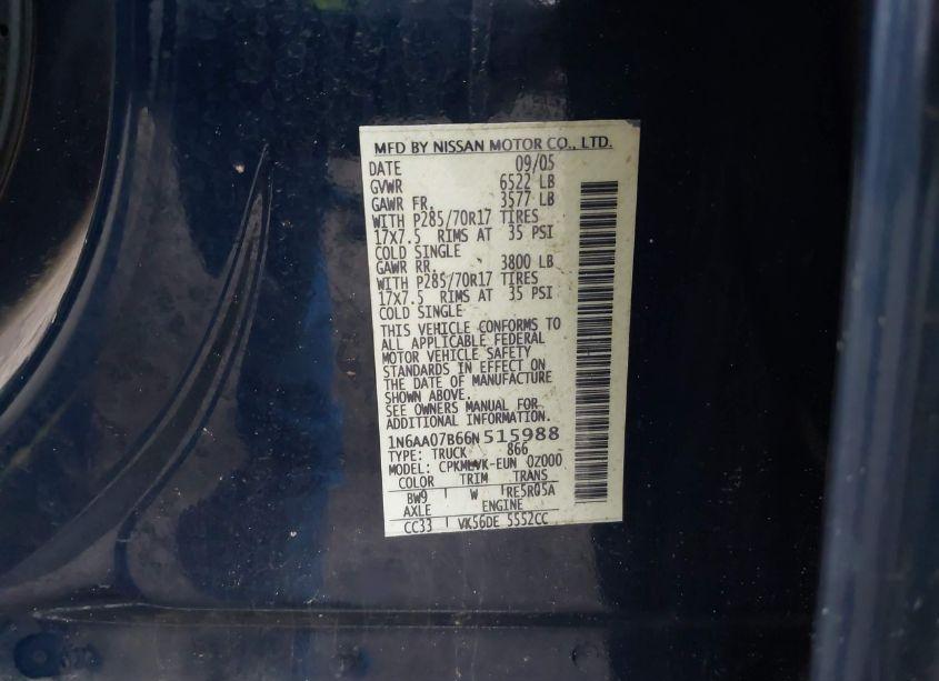 Photo 9 of 2006 Nissan Titan LE (VIN 1N6AA07B66N515988)