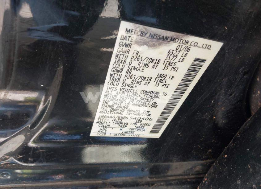 Photo 9 of 2006 Nissan Titan LE (VIN 1N6AA07B66N540406)