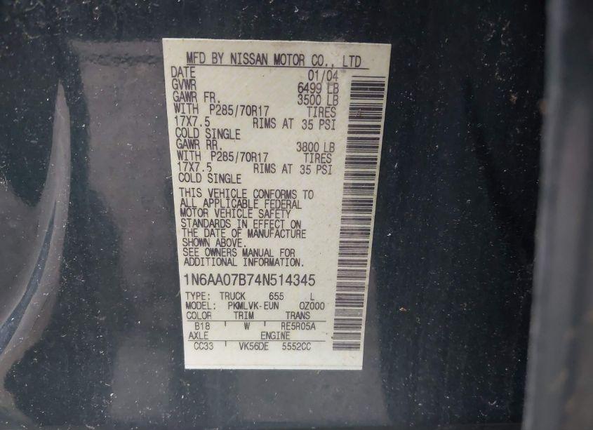 Photo 9 of 2004 Nissan Titan LE (VIN 1N6AA07B74N514345)