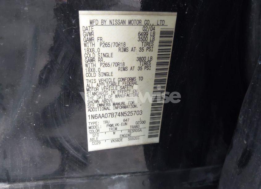 Photo 9 of 2004 Nissan Titan LE (VIN 1N6AA07B74N525703)