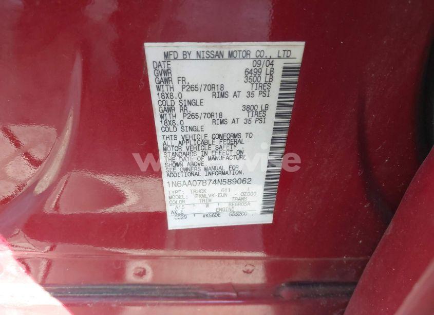 Photo 9 of 2004 Nissan Titan LE (VIN 1N6AA07B74N589062)