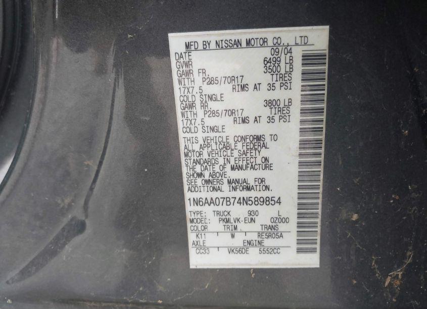 Photo 9 of 2004 Nissan Titan LE (VIN 1N6AA07B74N589854)