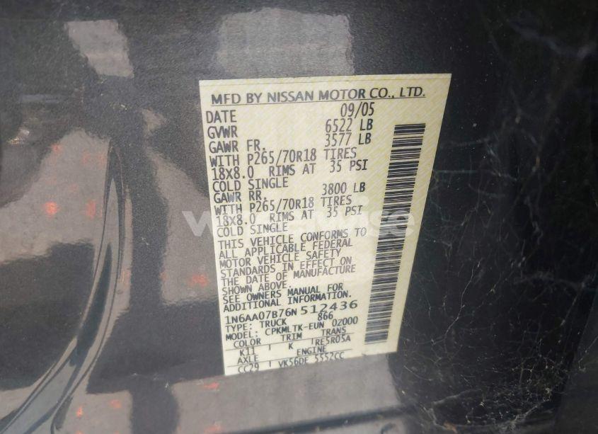 Photo 9 of 2006 Nissan Titan SE (VIN 1N6AA07B76N512436)