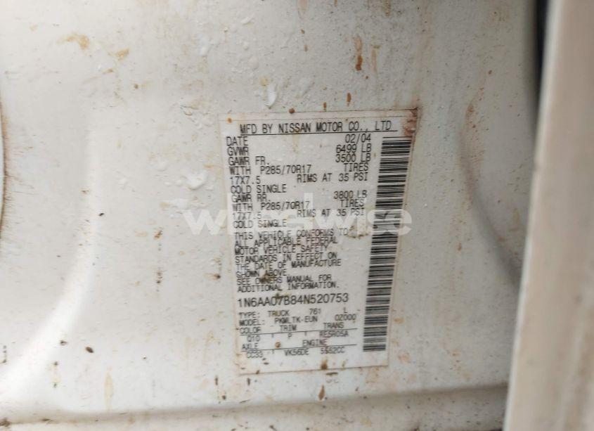 Photo 9 of 2004 Nissan Titan SE (VIN 1N6AA07B84N520753)