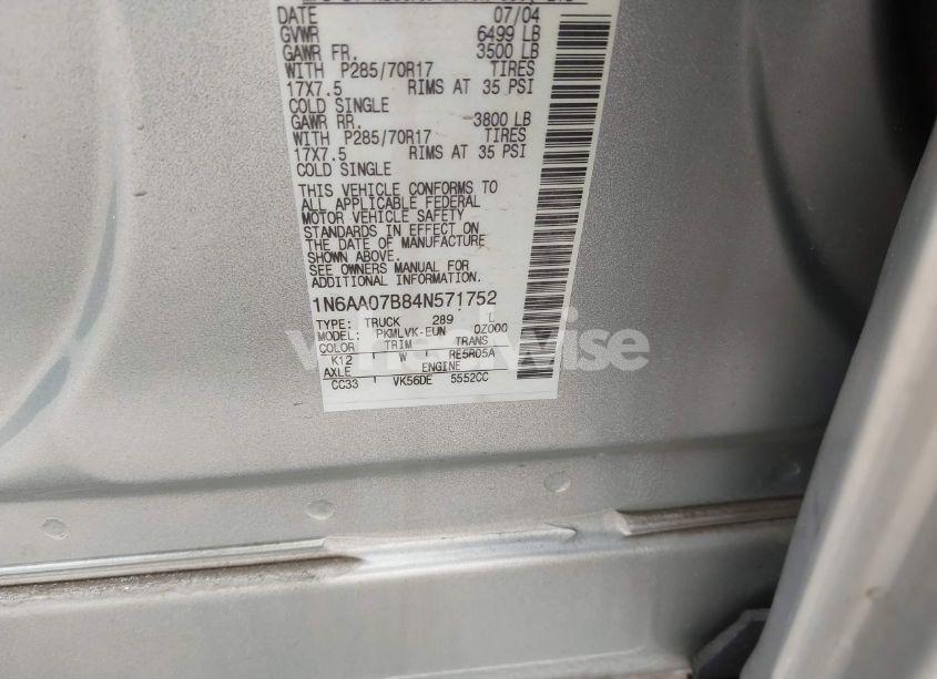 Photo 9 of 2004 Nissan Titan LE (VIN 1N6AA07B84N571752)