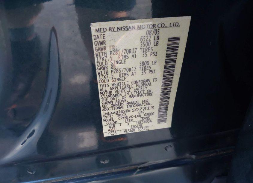 Photo 9 of 2006 Nissan Titan LE (VIN 1N6AA07B86N507813)