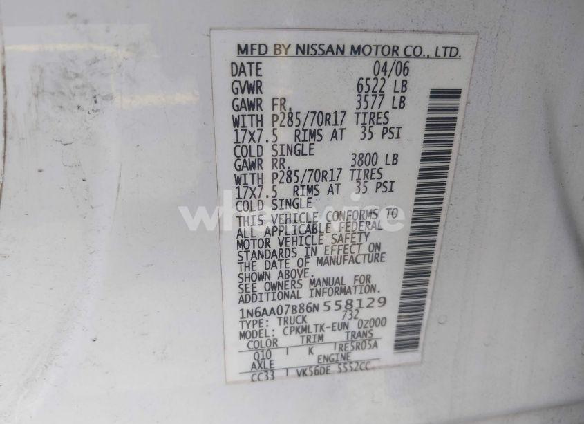 Photo 9 of 2006 Nissan Titan SE (VIN 1N6AA07B86N558129)