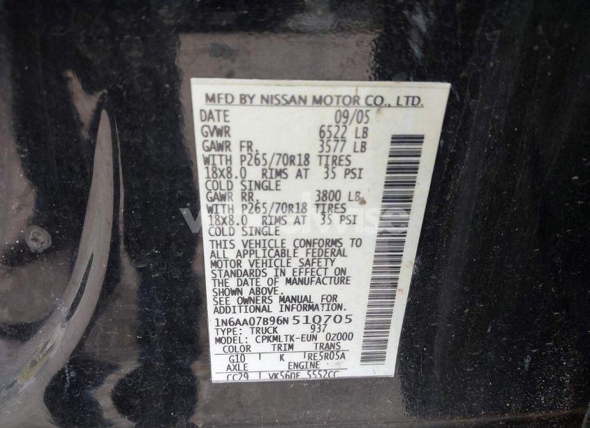 Photo 9 of 2006 Nissan Titan SE (VIN 1N6AA07B96N510705)