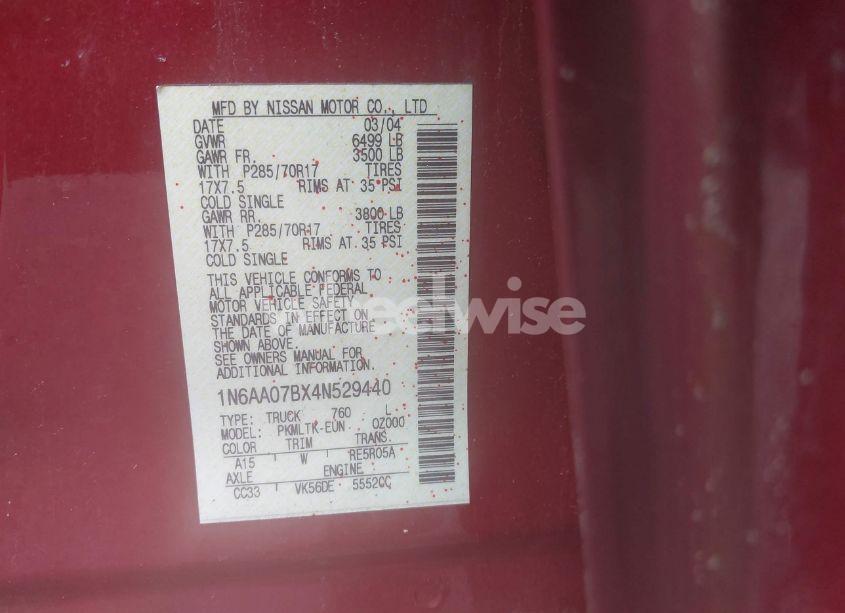 Photo 9 of 2004 Nissan Titan SE (VIN 1N6AA07BX4N529440)