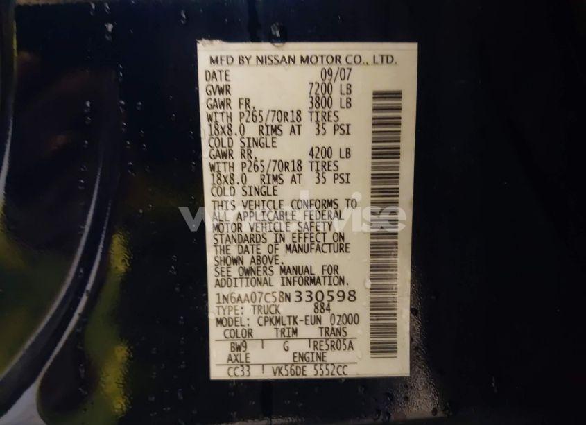 Photo 9 of 2008 Nissan Titan SE (VIN 1N6AA07C58N330598)