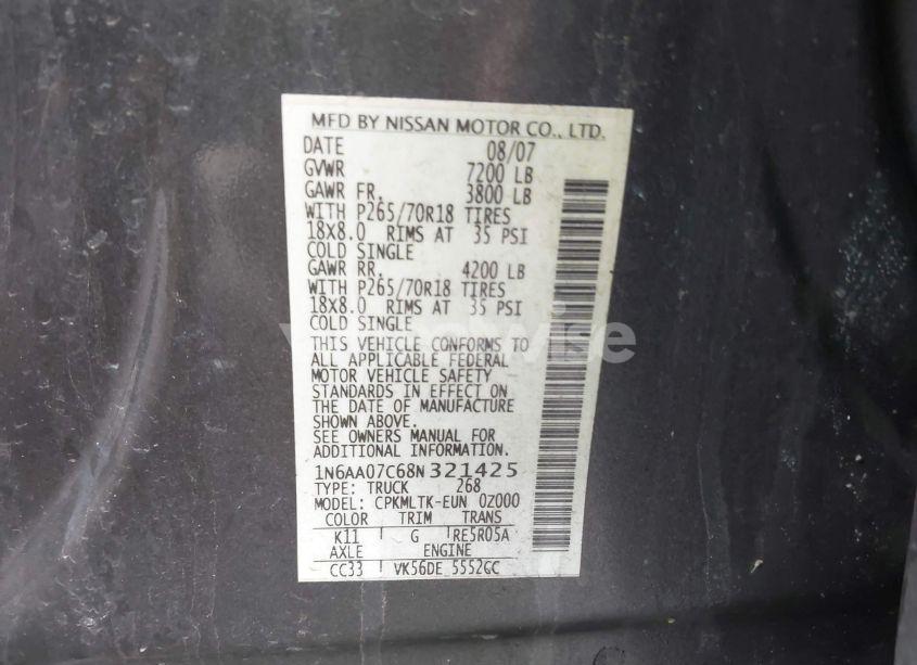 Photo 9 of 2008 Nissan Titan SE (VIN 1N6AA07C68N321425)