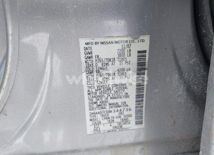 Photo 9 of 2008 Nissan Titan LE/SE/XE (VIN 1N6AA07C68N344736)