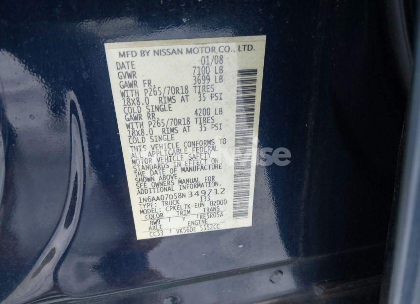 Photo 9 of 2008 Nissan Titan SE (VIN 1N6AA07D58N349712)