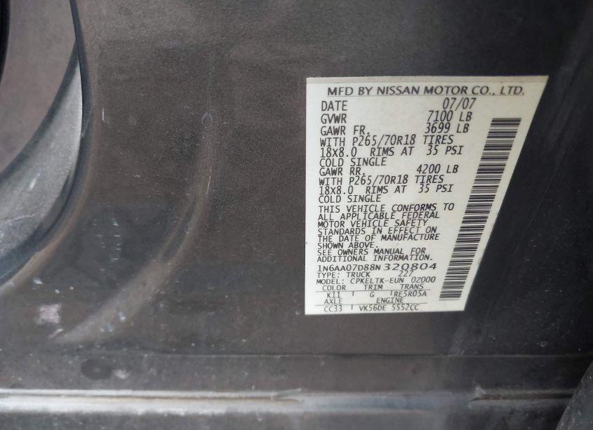 Photo 9 of 2008 Nissan Titan SE (VIN 1N6AA07D88N320804)