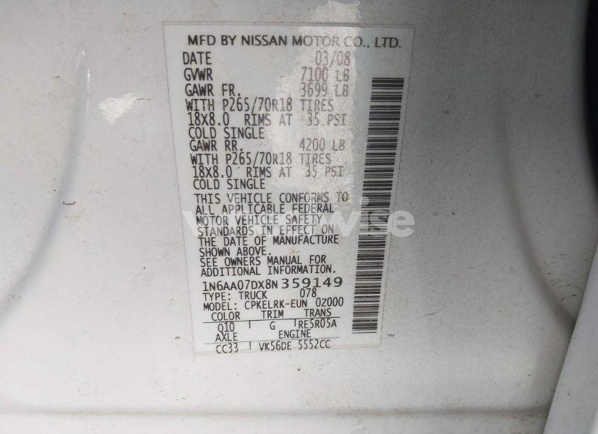 Photo 9 of 2008 Nissan Titan LE/SE/XE (VIN 1N6AA07DX8N359149)