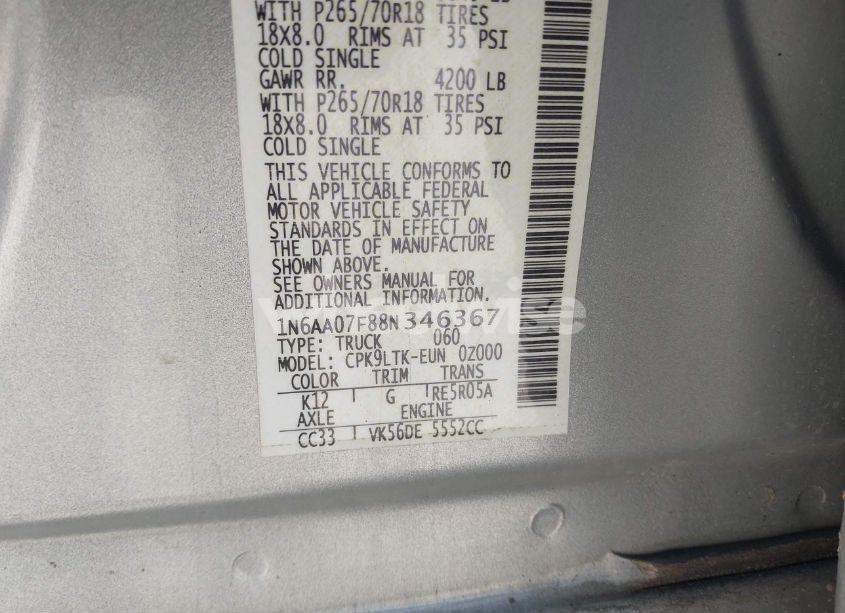 Photo 9 of 2008 Nissan Titan LE/XE (VIN 1N6AA07F88N346367)